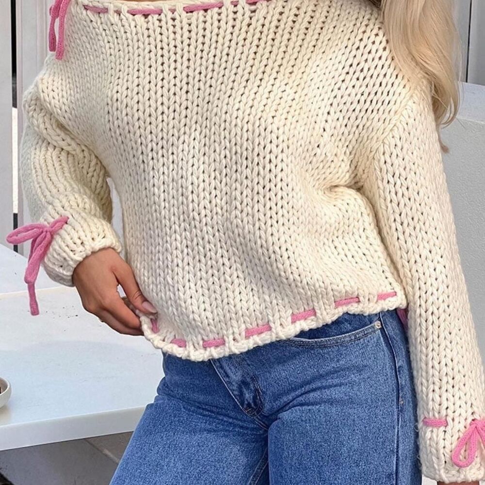Beginning-boutique Women's Cream and White Jumper